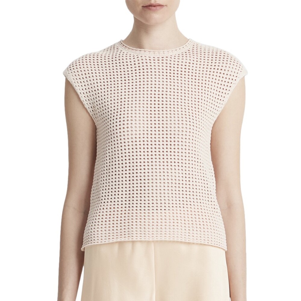 Vince Pale Pink Mesh Stitch Cap Sleeve Top Medium Open Knit Cotton Tank Top